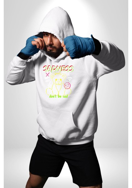 Üzüntü Üzülme Kadın Erkek Beyaz Kapüşonlu Sweatshirt Hoodie