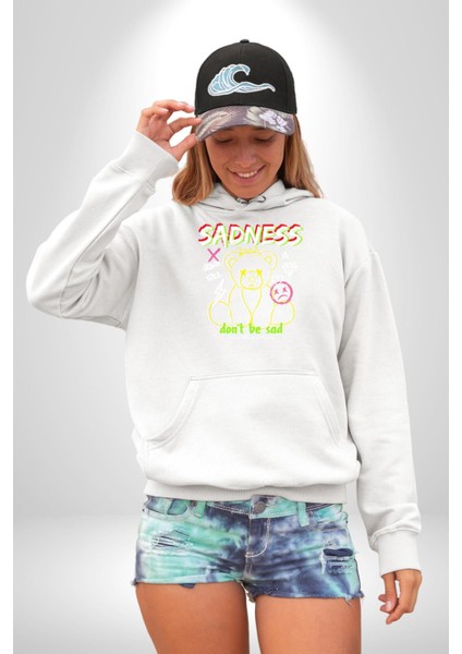 Üzüntü Üzülme Kadın Erkek Beyaz Kapüşonlu Sweatshirt Hoodie fiyatları