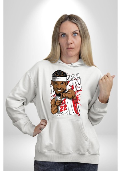 Jimmy Butler Basketbol Kadın Erkek Beyaz Kapüşonlu Sweatshirt Hoodie