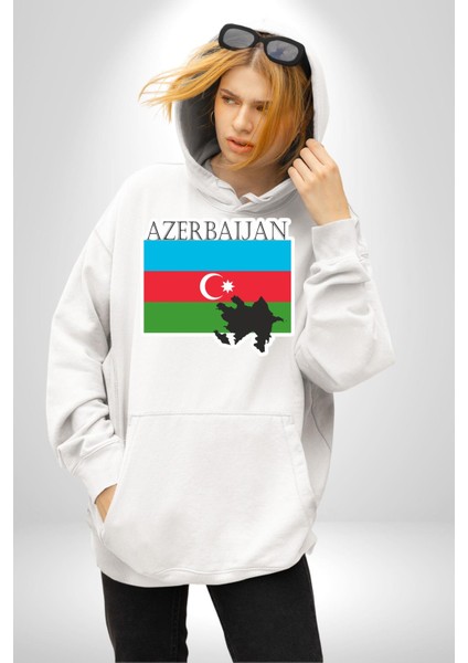 Azerbeycan Bayrak Ülke Kadın Erkek Beyaz Kapüşonlu Sweatshirt Hoodie indirimleri