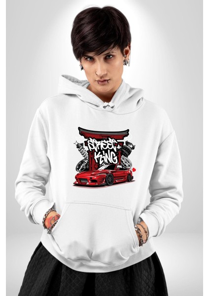 Japon Sokak Yarış Kralı Kadın Erkek Beyaz Kapüşonlu Sweatshirt Hoodie