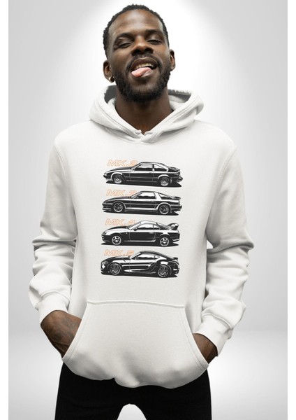 Toyota Supra Mk Serisi Kadın Erkek Beyaz Kapüşonlu Sweatshirt Hoodie