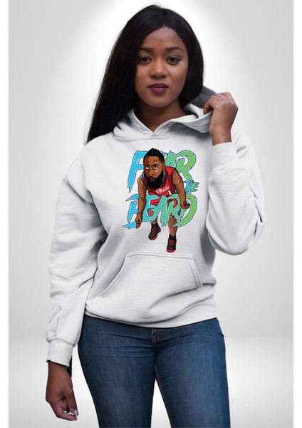 Sakaldan Korkmak Yazılı Basketbol James Harden Star Kadın Erkek Beyaz Kapüşonlu Sweatshirt Hoodie
