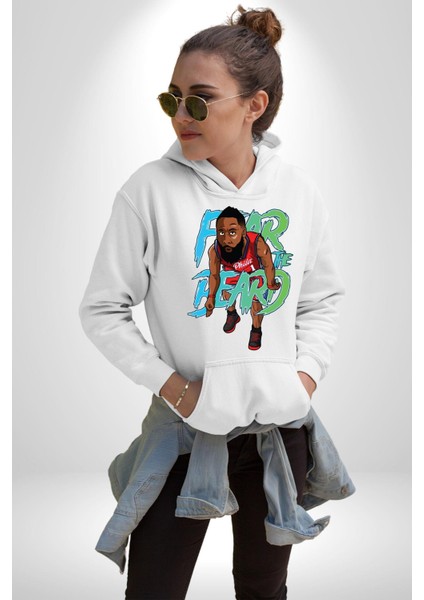 Sakaldan Korkmak Yazılı Basketbol James Harden Star Kadın Erkek Beyaz Kapüşonlu Sweatshirt Hoodie