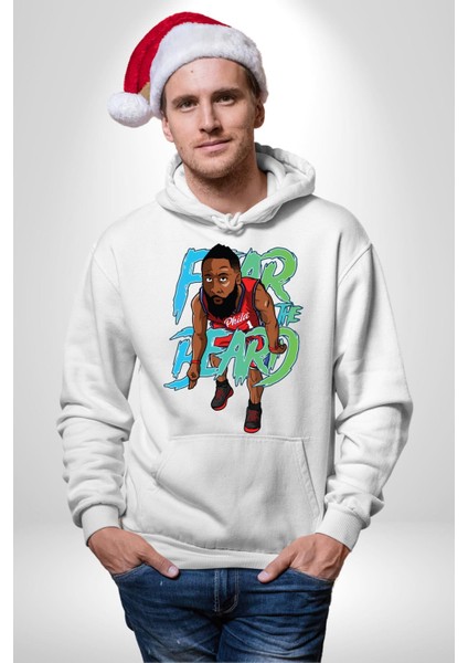 Sakaldan Korkmak Yazılı Basketbol James Harden Star Kadın Erkek Beyaz Kapüşonlu Sweatshirt Hoodie