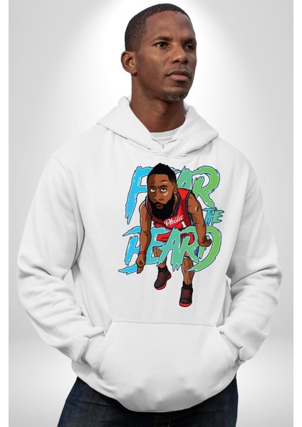 Sakaldan Korkmak Yazılı Basketbol James Harden Star Kadın Erkek Beyaz Kapüşonlu Sweatshirt Hoodie