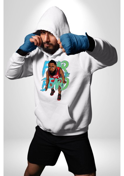 Sakaldan Korkmak Yazılı Basketbol James Harden Star Kadın Erkek Beyaz Kapüşonlu Sweatshirt Hoodie