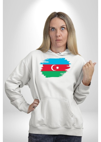 Azerbeycan Bayrağı Kadın Erkek Beyaz Kapüşonlu Sweatshirt Hoodie fırsatları