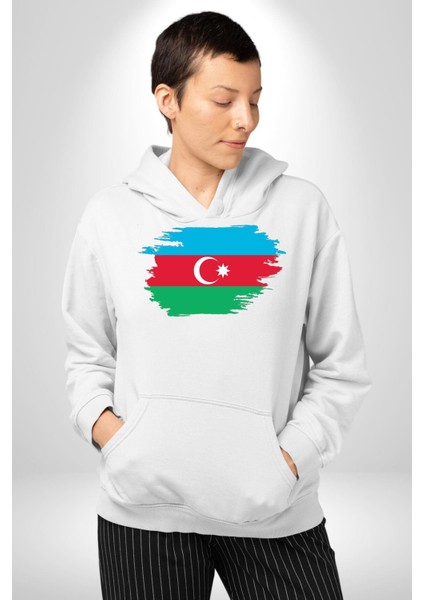 Azerbeycan Bayrağı Kadın Erkek Beyaz Kapüşonlu Sweatshirt Hoodie indirimleri