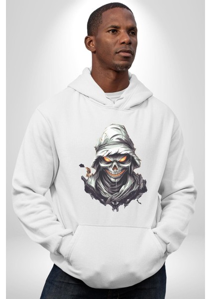 Kasaba Kurukafa Ninja Kadın Erkek Beyaz Kapüşonlu Sweatshirt Hoodie