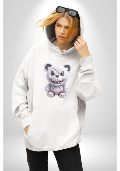 Freddy Korkunç Ayı Kadın Erkek Beyaz Kapüşonlu Sweatshirt Hoodie modelleri