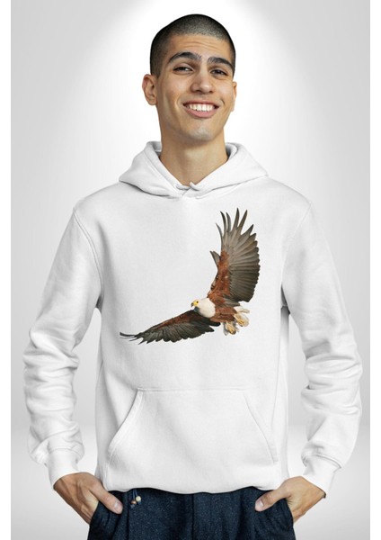 Kartal Özgürlük Kadın Erkek Beyaz Kapüşonlu Sweatshirt Hoodie fırsatları
