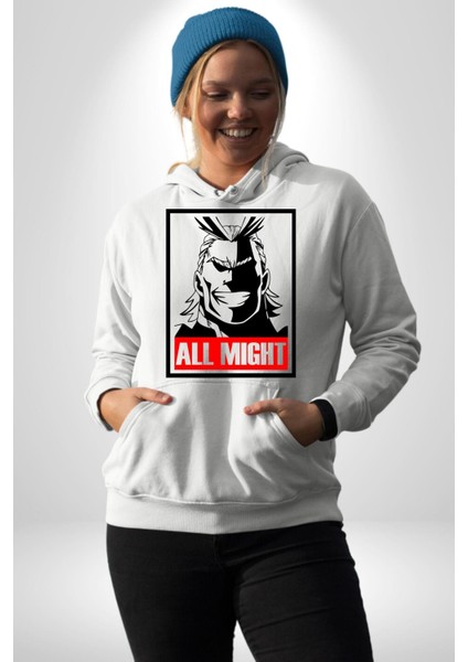 All Might Lahramanlık Akademim Anime Kadın Erkek Beyaz Kapüşonlu Sweatshirt Hoodie modelleri