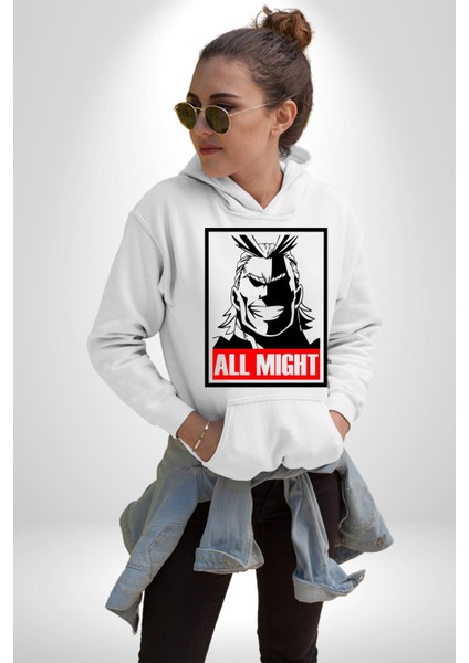 All Might Lahramanlık Akademim Anime Kadın Erkek Beyaz Kapüşonlu Sweatshirt Hoodie indirimleri