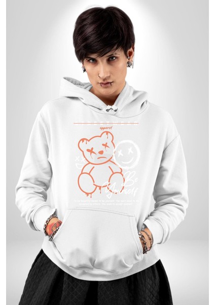 Yükseliş Için Kendin Ol Kadın Erkek Beyaz Kapüşonlu Sweatshirt Hoodie