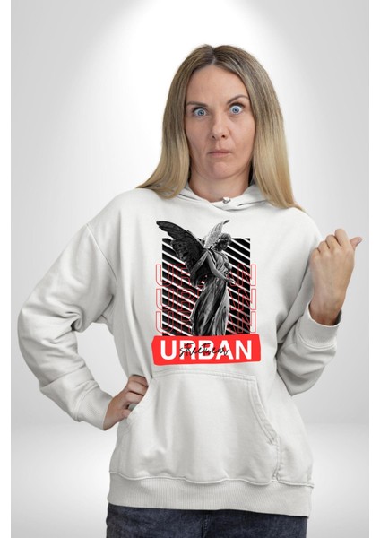 Şehir Sokak Stili Melek Heykeli Kadın Erkek Beyaz Kapüşonlu Sweatshirt Hoodie fiyatları