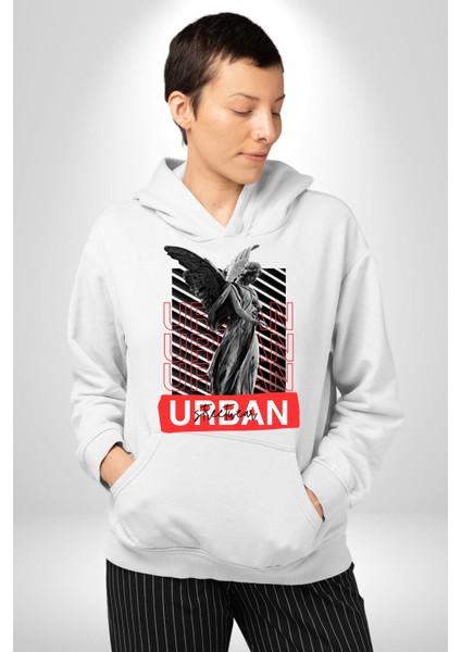 Şehir Sokak Stili Melek Heykeli Kadın Erkek Beyaz Kapüşonlu Sweatshirt Hoodie modelleri