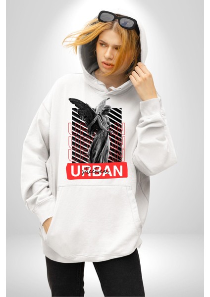 Şehir Sokak Stili Melek Heykeli Kadın Erkek Beyaz Kapüşonlu Sweatshirt Hoodie fırsatları