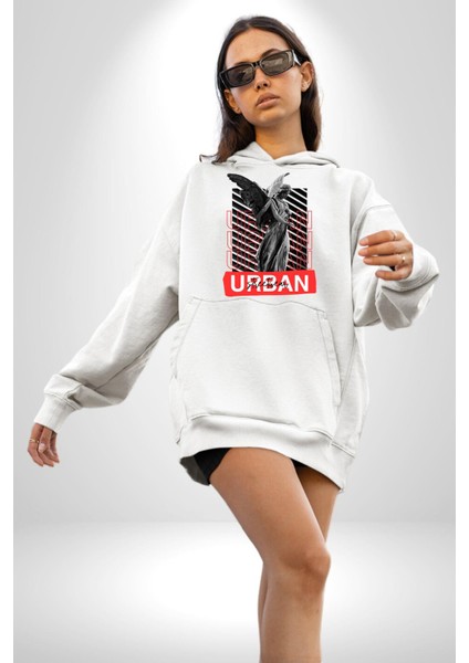 Şehir Sokak Stili Melek Heykeli Kadın Erkek Beyaz Kapüşonlu Sweatshirt Hoodie indirimleri
