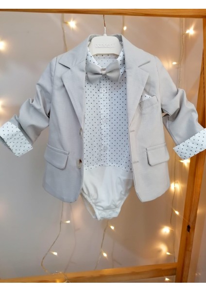 Papyonlu Ceketli Gri 4'lü Erkek Bebek Takım Mevlüt Özel Gün Kıyafeti Düğün Bebek Hediyesi fırsatları