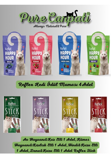 4 Çeşit Kedi Stick Ödülü + 4 Çeşit Kedi Ödül Maması Seti