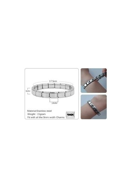 Çelik Sallantılı Altın Mavi Turkuaz Taş Detaylı Italyan Charm Eki Link