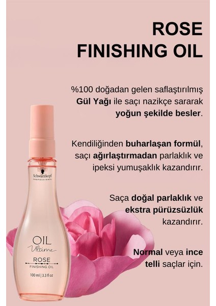 Rose Oil - Gül Yağı 100ml Ince Telli Saçları Besler | Yumuşaklık, Parlaklık, Pürüzsüzlük