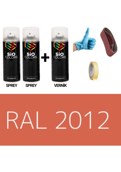2 Adet Sprey+1 Adet Vernik Somon Turuncu RAL-2012 Sprey Boya Seti 400 Ml+Zımpara+Kağıtbant+Eldiven