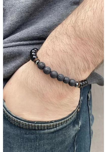 Siyah Renk Boncuk Detaylı Erkek Bileklik