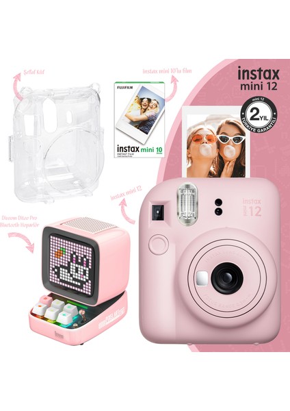 Mini 12 Pembe Fotoğraf Makinesi 10'lu Film Şeffaf Kılıf