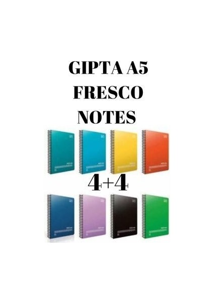 (A5) 72 Yaprak Fresco 4 Kareli + 4 Çizgili Spirallı Plastik Kapaklı Defter