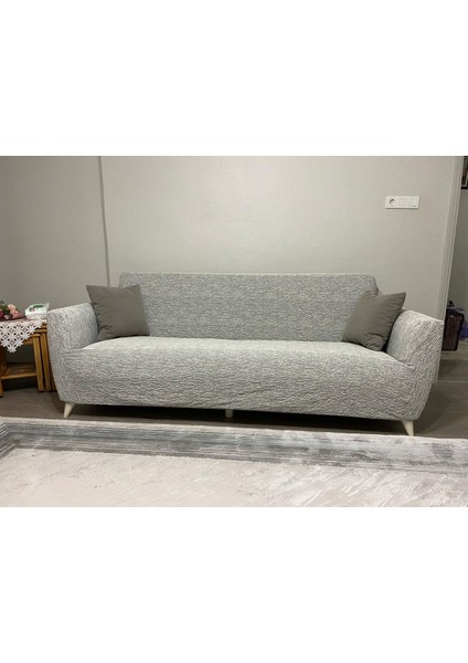 Jakarlı Düz Desenli Lastikli Koltuk Kılıfı, Bej, 180x230