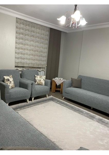 Gri Düz Jakarlı Koltuk Örtüsü, Lastikli, 180x230, Polyester