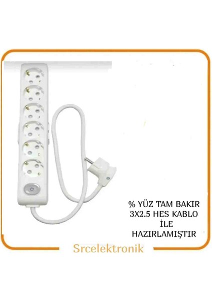 Multi-Let 6'li 1 ile 10 Metre Ebatları Anahtarlı Topraklı Çocuk Korumalı Uzatma Ttr Kablo Tseli HO5VV-F