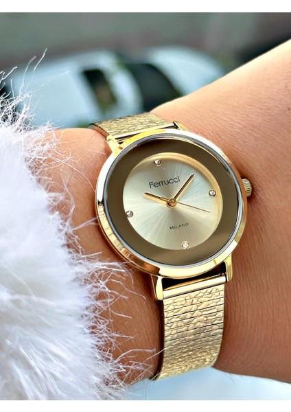Ferruci Altın Rengi Hasır Kordon Kadın Kol Saati 03379