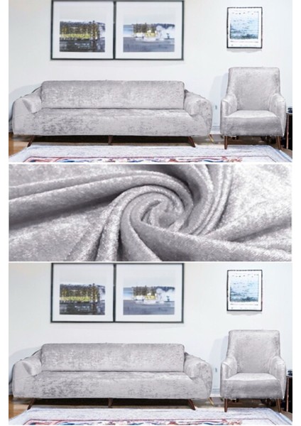Kadife gri lastikli koltuk örtüsü, şık ve pratik, 180x230 cm
