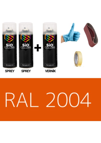 2 Adet Sprey+1 Adet Vernik Turuncu RAL-2004 Sprey Boya Seti 400 Ml+Zımpara+Kağıtbant+Eldiven