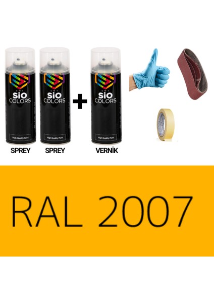 2 Adet Sprey+1 Adet Vernik Parlak Turuncu RAL-2007 Sprey Boya Seti 400 Ml+Zımpara+Kağıtbant+Eldiven