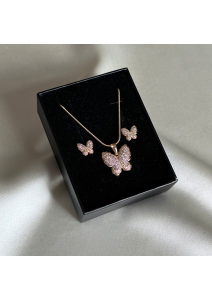 Laria Jewelry Altın Kaplama Taşlı Kelebek Set