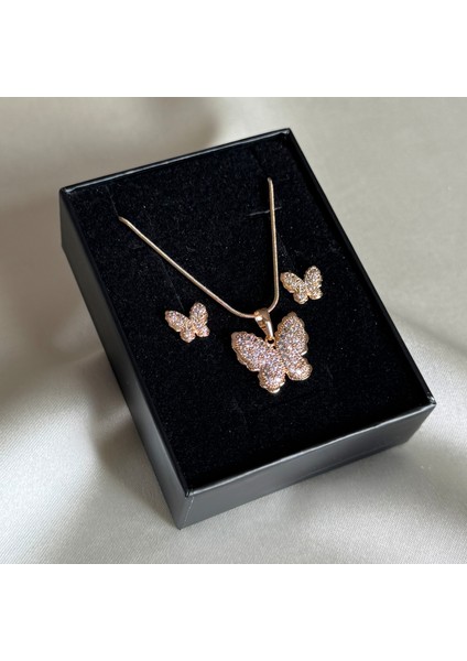 Laria Jewelry Altın Kaplama Taşlı Kelebek Set