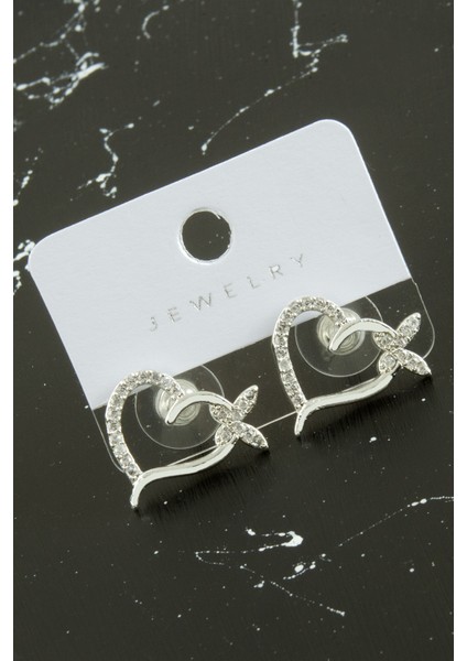 Kalp Kelebek Zirkon Taşlı Küpe