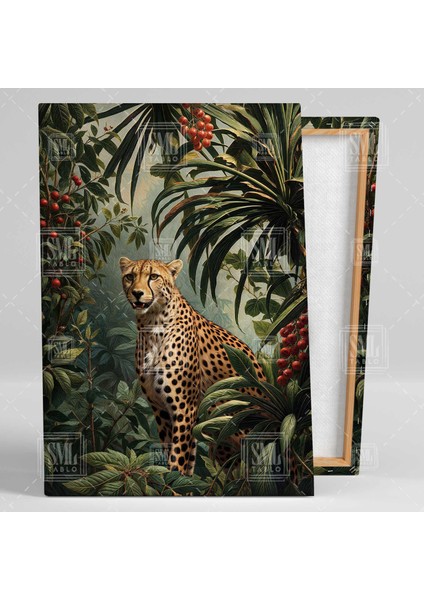 Yeşil Orman Içindeki Kaplan Kızılcık Meyveleri Hayvan Dikey Kanvas Tablo fiyatları