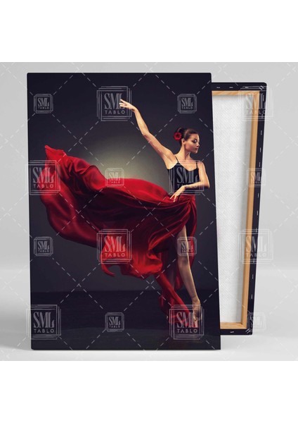 Kırmızı Etekli Dans Eden Kadın Modern Dansçı Kırmızı Gül Dikey Kanvas Tablo fiyatları