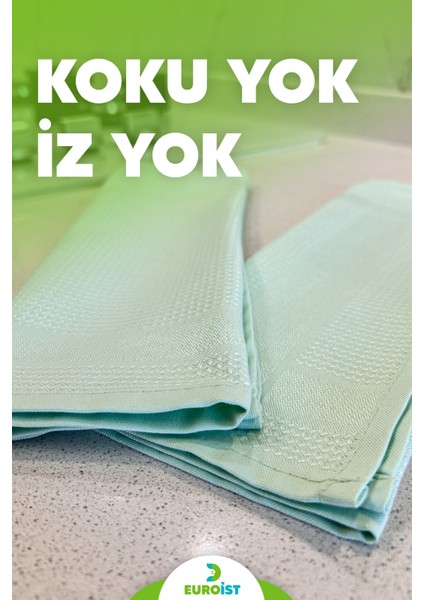 2 Adet Mikrofiber Temizlik Bezi Cam, Ayna, Mutfak, Banyo, Araç Genel Temizlik Bezi 30 x 40 cm Yeşil Euroist