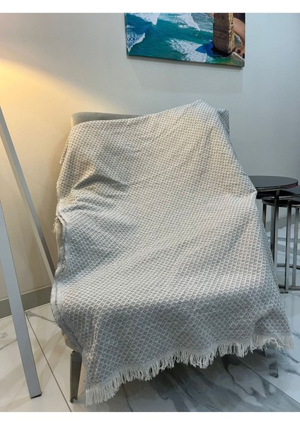 Gri renkli, 170x210 cm şık ve rahat koltuk örtüsü, pamuk polyester malzeme