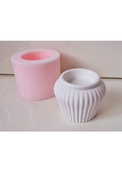 Oluklu Huni 5,8cm Tealight Mumluk Silikon Kalıp K-1350, Kokulu Taş Alçı Mum Kalıbı