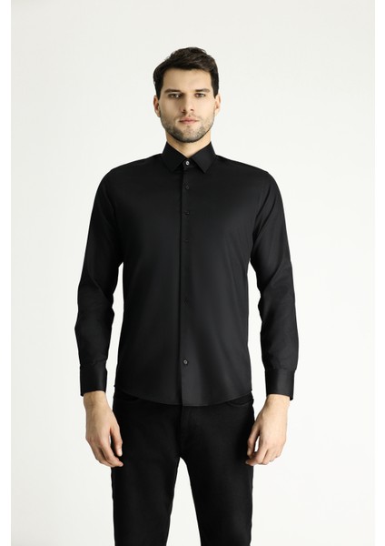 Uzun Kol Slim Fit Dar Kesim Pamuklu Non Iron Saten Klasik Gömlek modelleri