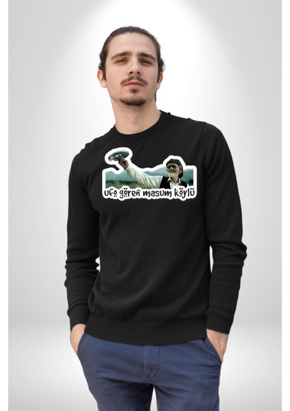 Ufo Gören Masum Köylü Yazılı Kadın Erkek Siyah Sweatshirt