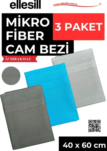 Cam Bezi ve Mikrofiber Temizlik Bezi 3 Paket 40 x 60 cm