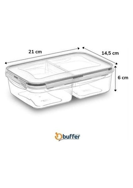 Ug® 2 Bölmeli Sızdırmaz Contalı Kilitli Kapaklı 1 Litre Erzak Saklama Kabı -LC505